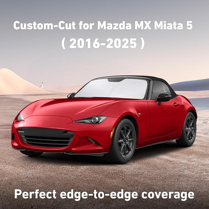 EcoNour Windshield Sunshade for Mazda MX5 Miata Convertible 2016-2024 2025 | Sun Visor for Front Windshield & Window Sun Shade Cover, UV Heat Blocker & Protector, Car Accessories - Image 2