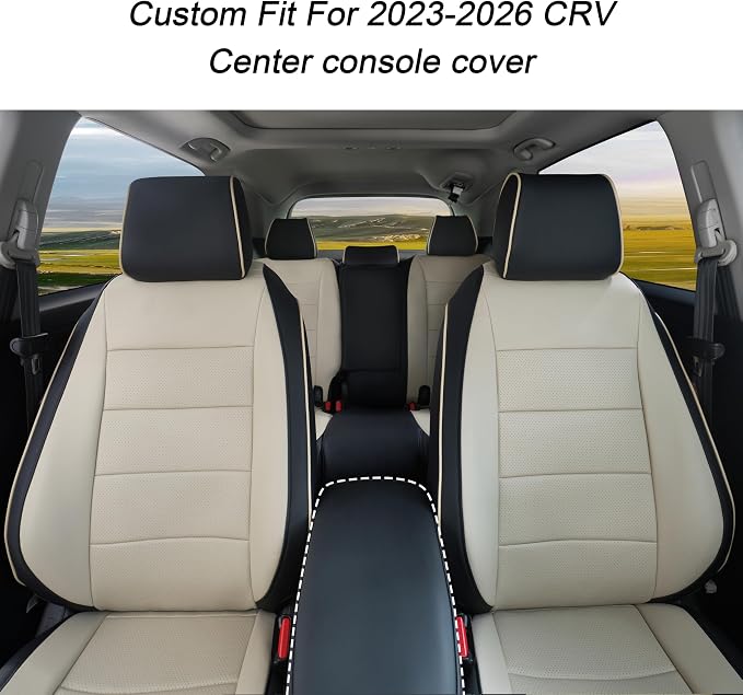 Lolcar CRV Seat Covers Custom Fit for Honda CRV 2023 2024 2025 2026 Leather Car Seat Cover Full Set for Trucks SUV,Waterproof Car Seat Cushion,Faux Leather(Black/Beige) - Image 3