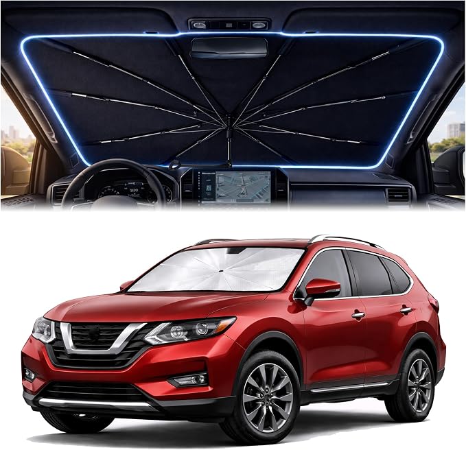 Car Windshield Sun Shade Umbrella for Nissan Rogue 2014-2020 | 2026 Upgraded,Custom-Fit Umbrella Sunshade,Easy Install,UV Protection & Heat Reflective,Keep Interior Cooler with Storage Bag by Unknown