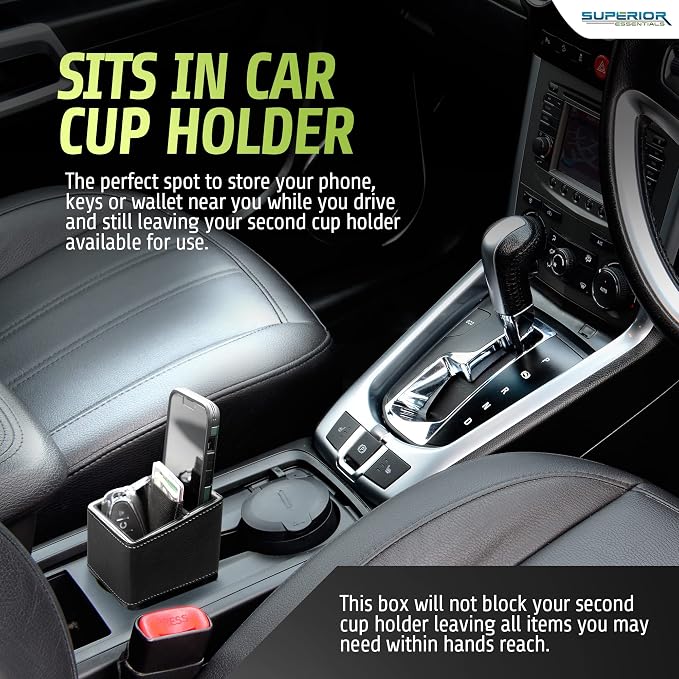 Superior Essentials Car Phone Holder & Key Storage Expander for Cupholder - Universal Size Phone Mount for Car - Elegant Design with Easy Installation - Effortless Charging Cell Phone Holder for Car - Image 3