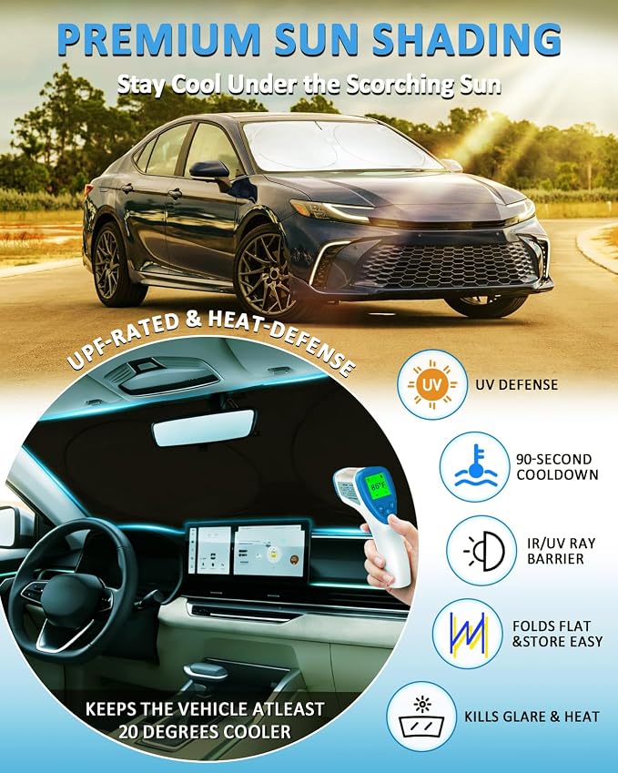 Windshield Sun Shade for 2018-2023 2024 Toyota Camry Sunshade Sun Visor | Custom Fit Camry LE XLE Hybrid SE XSE Sedan Accessories Foldable Protector Block UV Rays Keep Your Car Cooling - Image 2