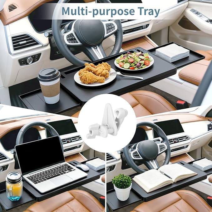Adjustable Car Steering Wheel Tray, Expandable Car Desk with Rotatable Clip for Laptop & Food, Multipurpose Portable Table for Eating, Working, Gaming - Image 5