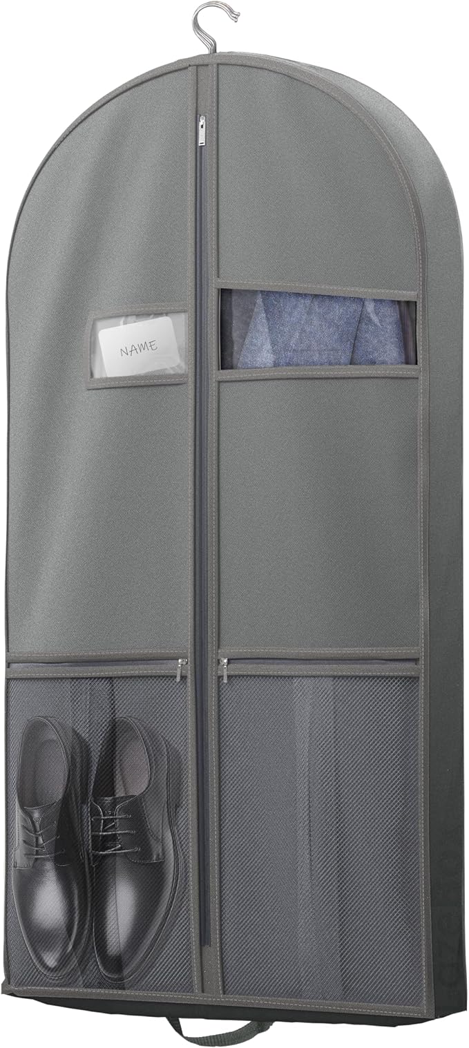 Lazebox 43" Travel Garment Bag with Accessories Zipper Pocket, Heavy Duty Suit Bag for Suits, Tuxedos, Dresses, Coats, Grey, 1 pack by Lazebox