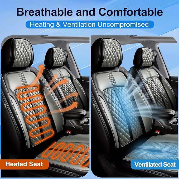 Fit Accent Seat Covers Custom Fit for Hyundai Accent 2006-2026, Front Pair | Premium Leather Full Coverage Protectors, Waterproof, Breathable, Scratch Resistant, Easy Wipe, Airbag Compatible, Black+Gray - Image 4