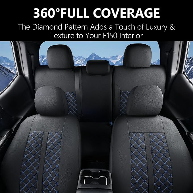 Truckiipa Seat Covers for Tacoma Full Set Leather Truck Seat Covers Waterproof Car Seat Cover Cushion Custom Fit for 2005-2015 Toyota Tacoma Double Crew Cab, Full Set, Black&Blue - Image 7