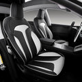 Custom Seat Covers for 2025 2026 Tesla Model Y Juniper 5-Seater Black+White | Waterproof Breathable Nappa Leather, OEM Factory Style Full Set, Full Coverage Design with Armrest Covers, Airbag Compatible by Ourplot