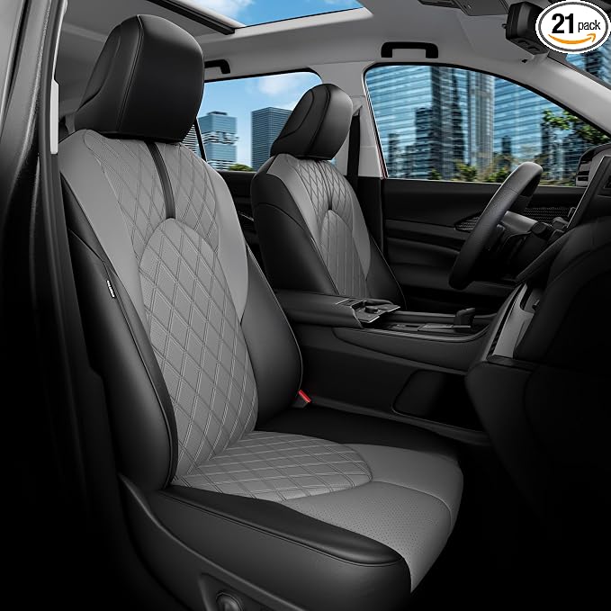 Custom Seat Covers for Toyota Grand Highlander 2024-2026 7 Seats | black grey, faux leather, 2nd row captain chairs, waterproof, breathable, airbag compatible, stain resistant by FEINEPRO