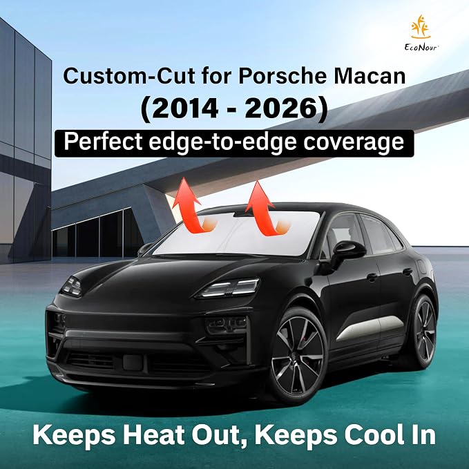 EcoNour Windshield Sunshade Compatible for Porsche Macan 2014-2025 2026 | Sun Visor for Front Windshield & Window Sun Shade Cover, UV Heat Blocker & Protector, Car Accessories - Image 2