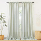 RYB HOME Privacy Semi Sheer Linen Curtains Extra Wide Curtains 108" Length, Rod Pocket Linen Blend Elegant Light Filtering Privacy Protected Panels for Farmhouse/Living Room, Sage, 52" W, 2 Panels by RYBHOME