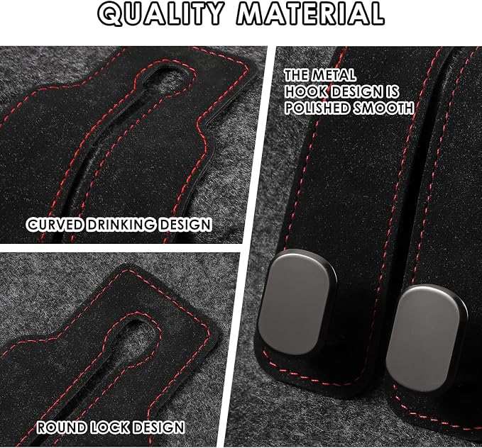 KINIVA Car Seat Headrest Storage Hooks, Set of 2, Suede PU Leather, Double Hooks (Black-4 Pack) - Image 2