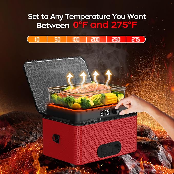 Portable Oven, 12V 24V 110V-240V Car Food Warmer Portable Personal Mini Oven Electric Heated Lunch Box for Meals Reheating & Raw Food Cooking for Road Trip/Camping/Picnic/Family Gathering(Red) - Image 2