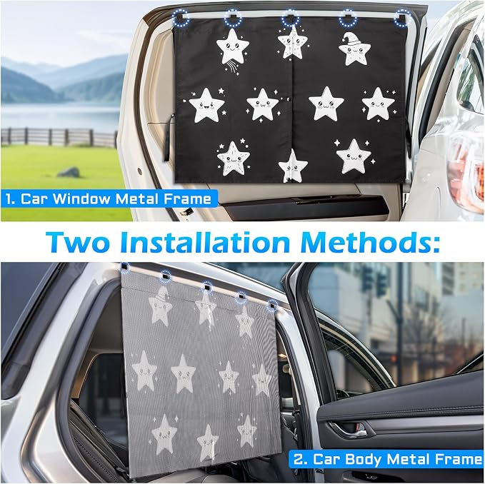 Car Window Shades, 2 Packs Magnetic car Sun Shade for Baby, Double Layers Magnetic Stars Pattern Design for Full Covers/Half Shade Options, Window Curtains for Heat/UV Protection Sun Block Covers - Image 7