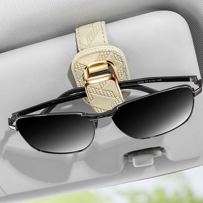 Leather Sunglass Holder for Car, Black | Car Sunglasses Holder Clip, Multi-Functional Card Ticket Organizer, Universal Fit, Car Visor Accessories, Driver Gift - Image 5