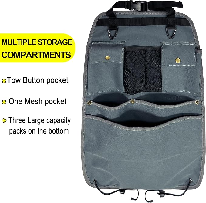 Car Seat Back Organizer with Multiple Pockets and Hooks (grey) - Image 5