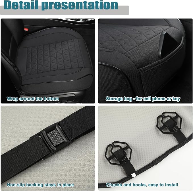 West Llama Linen Front Car Seat Cover Protector Anti-Slip Bottom Seat Cover Fits 95% of Vehicles,Wrapping Around The Bottom,Triangular Pattern(Black-2Pcs) - Image 5