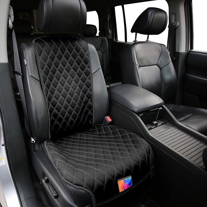 FH Group Car Seat Cushion – Faux Leather Single Front Seat Cover with Front Pockets, Airbag Compatible, Universal Fit Car Seat Cushion for Driver or Passenger Seat, SUV, Truck, Sedan & Van – Black - Image 8