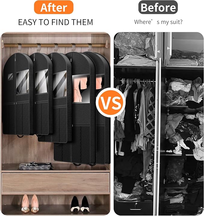 Garment Bag Travel Suit Storage: 54 Inch 3 Packs Fabric Breathable Zippered - Clothes Covers Carry Shoe Pockets Lightweight - Men Travel Wardrobe Protector Hanging Up Multiple - Image 7