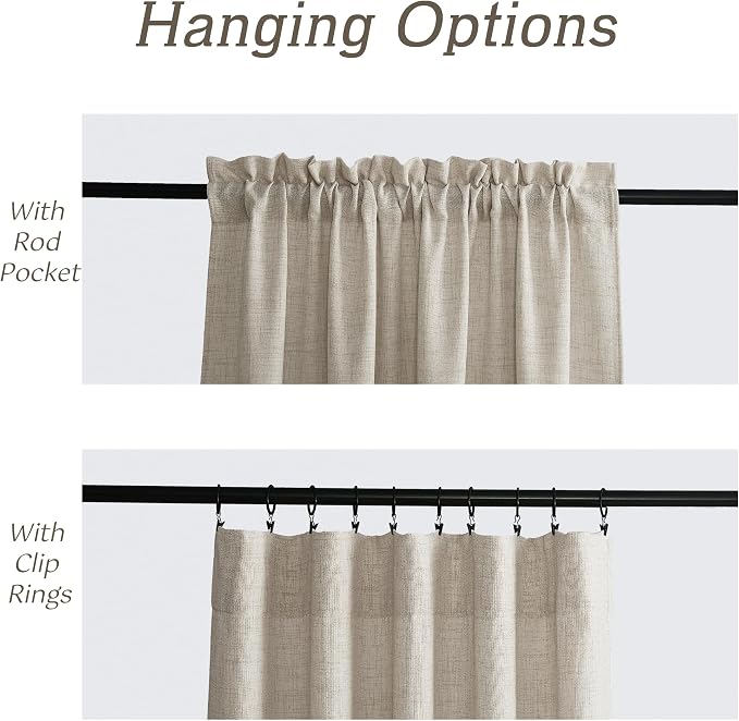 RYB HOME Natural Beige Linen Sheer Curtains 84 inches Long for Bedroom | Weave Textured, Rod Pocket, Light Filtering, for Living Room, W52 x L84, 2 Panels Set - Image 5