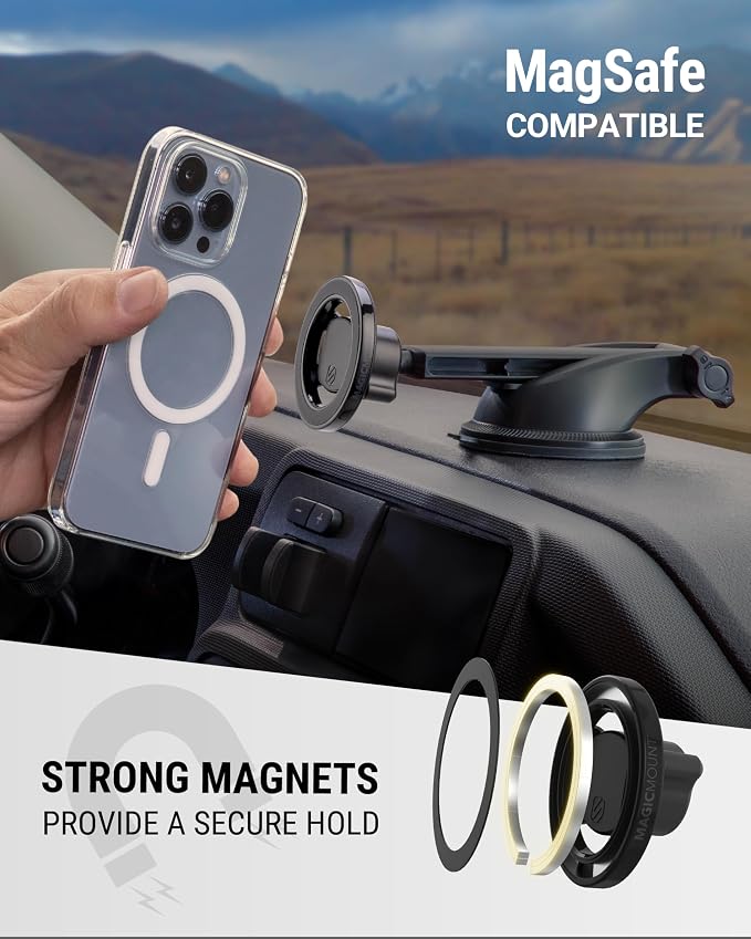 Scosche MagicMount MS Flip MagSafe Phone Stand, Magnetic Cell Phone Holder for Car Windshield/Dashboard, Suction Cup Phone Mount Compatible with iPhone 17 16 15 14 13 12 and More with MagSafe Ring - Image 4
