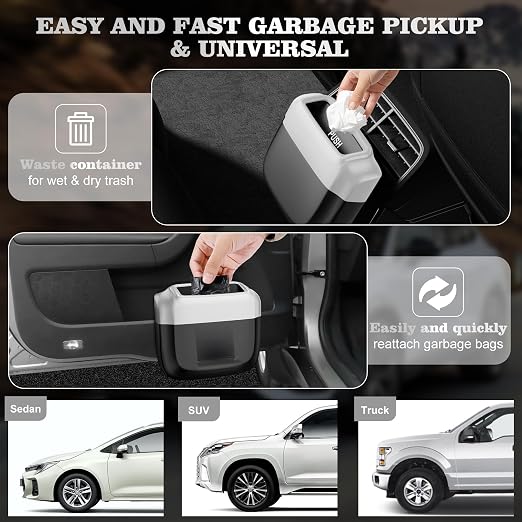 1 Pack Car Trash Can with Lid, Built-in Storage Garbage Bag, Silver | Leakproof Car Door Trash Can with Hook, 30pcs Trash Bags, Mini Automotive Garbage Bin for Vehicle, Office, Home - Image 8