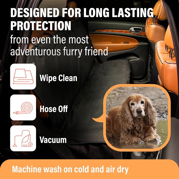 Active Pets Dog Car Seat Cover for Back Seat, Waterproof Pet Protection Hammock, SUV Truck Car Backseat Protector with Safety Features, Black - Image 8