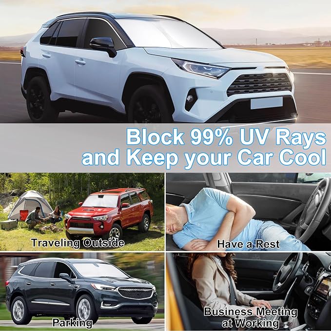 3PCS Car Window Shades Front Windshield Sun Shade Foldable Window Shade Custom Fit for Toyota RAV4 2019-2024 Accessories Car Shades for Front Windows Anti-UV Rays Block Heat - Image 6
