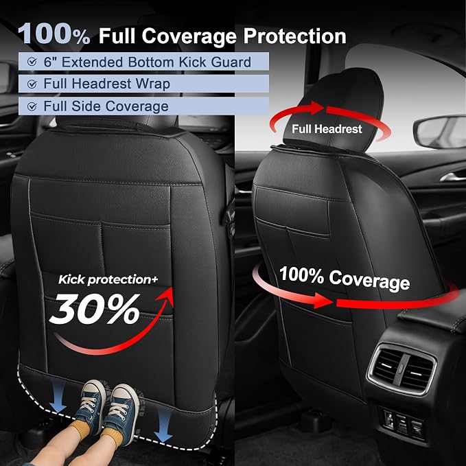 IKABEVEM Custom for Honda Civic 2022-2026 Seat Covers 11th Gen Full Set Luxury Faux Leather Car Seat Protector Interior Accessories(Black) - Image 5