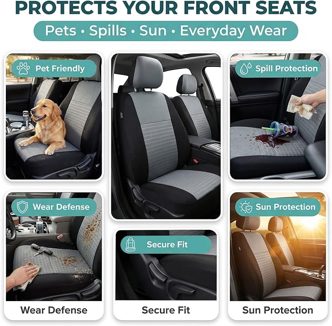 FH Group Universal Car Seat Covers Full Set for SUV Truck Sedan Vans | 3D Textured Breathable Fabric Seat Cover Set with Airbag Compatible Split Bench Protector Interior Upgrade - Gray/Black - Image 8
