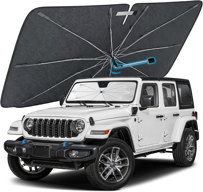 [2026 Upgraded] Car Windshield Sun Shade Umbrella(X-Small 55" L x 23" W) | Front Window Sunshade with Thermo Shield Fabric, Foldable Car Sun Visor for Heat Reduction and Interior Protection by Visufy