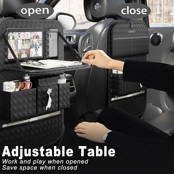 XDV Car Seat Organizers,Multi-functional Back Seat Protectors, Storage Pouches, and Tray Holders (for Cars, Kids, Seat Back and Rear Seats) (Woven Black, 1 Pcs) - Image 4