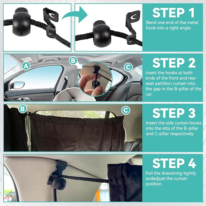 4 Pcs Medium Upgrade Double Layer Thickened Car Curtains Set, 98% Light Blocking Car Window Shades Covers, Include 2 Side Window Covers, 1 Divider Curtain & 1 Storage Bag, Sedan SUV Accessories - Image 4
