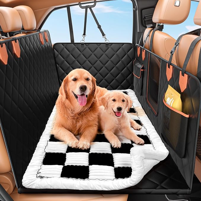 IJVAE Hard Bottom Car Seat Cover for Dog swith Removable Soft Blankets,Scratch-Proof and Anti-Slip Car Dog Hammock for Large Dogs White for Crew Cab Trucks F150 by IJVAE