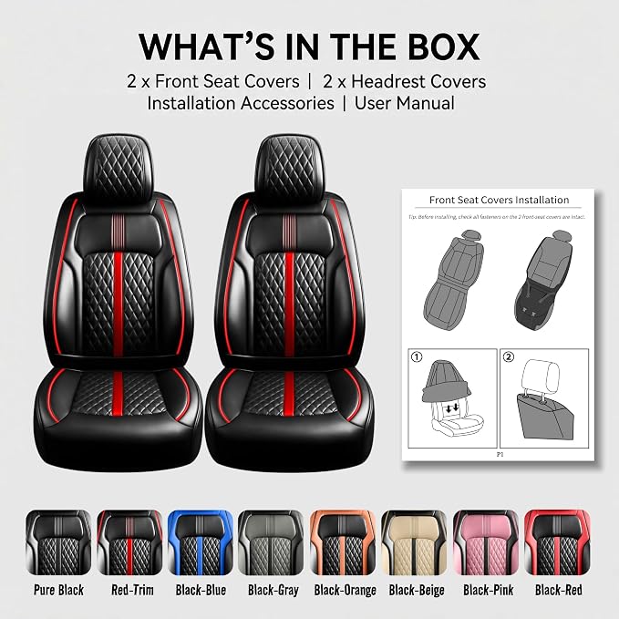 Fit Santa Cruz Seat Covers Fit for Hyundai Santa Cruz 2022-2026, Front Pair | Premium Leather Full Coverage Protectors, Waterproof, Breathable, Scratch Resistant, Easy Wipe, Airbag Compatible, RedTrim - Image 9