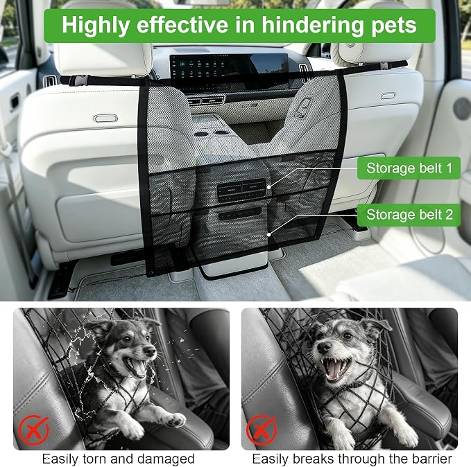Dog Car Barrier, Dog Car Net Barrier, Dog Barrier for SUV Car Truck | Car Dog Barrier with 2 Large Storage Pockets, Adjustable Top & Bottom Straps, Dog Net for Car, Car Divider for Dogs, Pets - Image 2