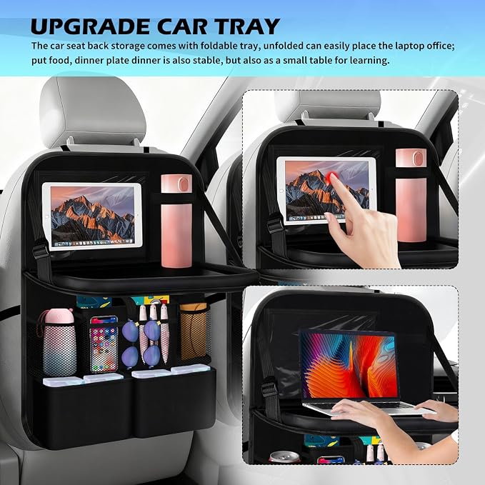 2026 Upgraded Backseat Car Organizer,Multifunctional Back Seat Car Organizer with Cars Tray & Cup Holder,Roadtrip Essentials Foldable Back of Seat Cars Organizers for Most Vehicles - Image 4