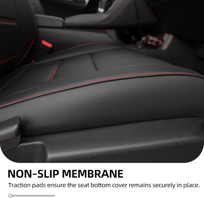 Lolcar Custom Fit Civic Seat Covers for Honda Civic 2016 2017 2018 2019 2020 2021 Hatchback EX,Sport Touring,EX-L - 5-Seats Leather Full Set，Black red line(60/40 Split Seatback) - Image 7
