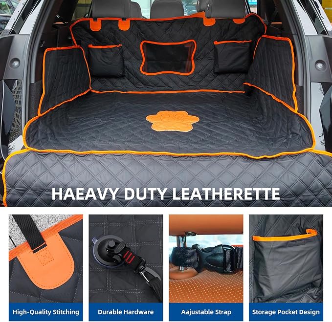 SUV Cargo Liner for Dogs,Waterproof Dog Trunk Cover for Full-Size SUVs | Waterproof PU Leather | Fits Full-Size SUVs | 19.5" Side Flaps | 19.5" Bumper Flap - Image 3