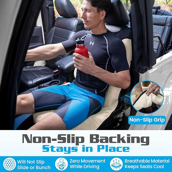 Happeseat Waterproof Car Seat Cover & Protector, Sand | Universal Fit, Car Seat Towel Cover, Slip Resistant Backing, Machine Washable, Fits Front & Back, Easy Install & Storage - Image 3