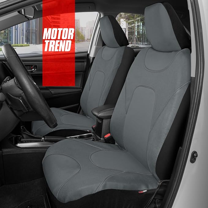 Motor Trend AquaShield Waterproof Front Seat Covers, Solid Gray Seat Covers for Cars – Neoprene Front Car Seats Cover, SUV Seat Covers Protector - Car Interior Cover for Auto, Trucks, & Dog Owners - Image 3