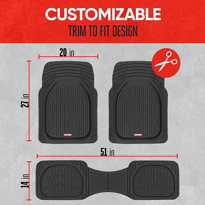 Motor Trend FlexTough Floor Mats for Cars, Black Deep Dish All-Weather Car Mats, Waterproof Trim-to Fit Automotive Floor Mats for Cars Trucks SUV, Universal Floor Liner Car Accessories - Image 5
