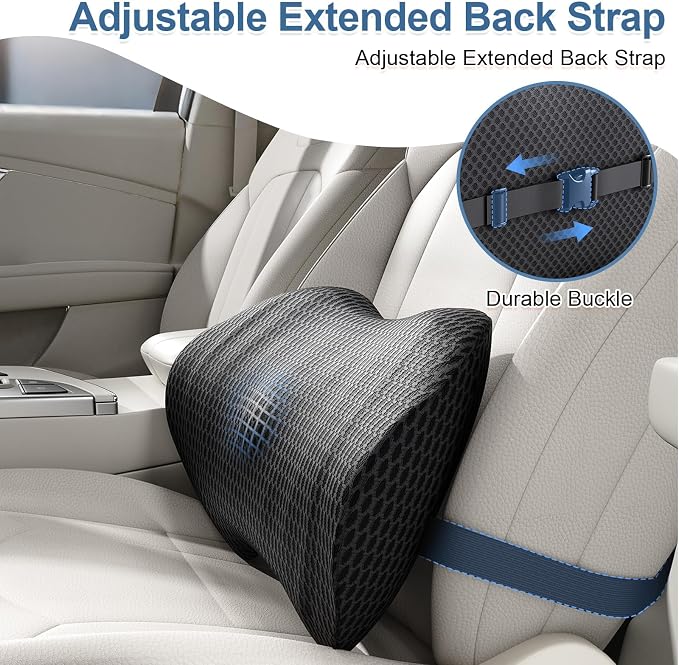 BYMECOST Lumbar Support Pillow for Car, Ergonomic Back Cushion | Memory Foam Lower Back Support Cushion with Strap for Driving, Lumbar Pillow for Pain Relief, for Office Chair, Long Sitting - Image 3