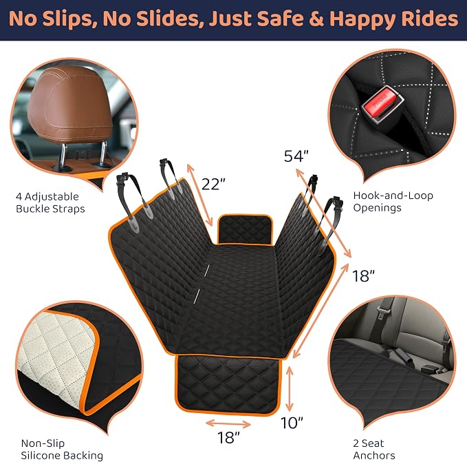 Dog Car Seat Cover for Back Seat, Waterproof Hammock for Car, SUV & Truck, Non-Slip Backseat Cover for Dogs, Heavy-Duty Dog Hammock Style Seat Protector Pets, Easy to Install & Clean - Image 4
