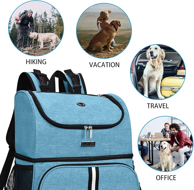BAGLHER Pet Travel Bag, Double-Layer Pet Supplies Backpack (for All Pet Travel Supplies), Pet Travel Backpack with 2 Silicone Collapsible Bowls and 2 Food Baskets Sky Blue - Image 8