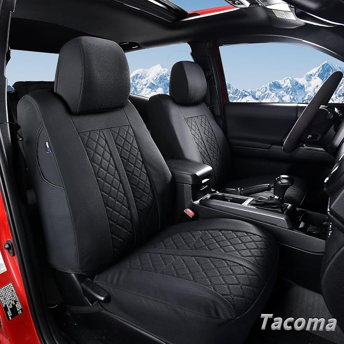 Truckiipa Tacoma Truck Seat Covers Full Set Leather Waterproof Seat Covers Fit for 2005-2015 Toyota Tacoma Double Crew Cab, Full Set, Black - Image 9