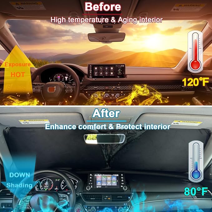 Premium Car Windshield Sun Shade for 2018-2022 Honda Accord Front Window Sun Visor Reflector 310T Thickened Blocks UV Rays Foldable Sunshade Car Interior Protection Accessories - Image 2