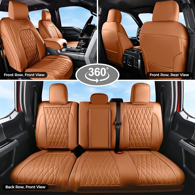 Coverado Premium Leather Full Set Seat Covers Waterproof Heavy-Duty Protectors Custom Fit for Ford F150 (2015-2026) F250/F350/F450 (2017-2026)-Orange, Stain-Resistant - Image 7