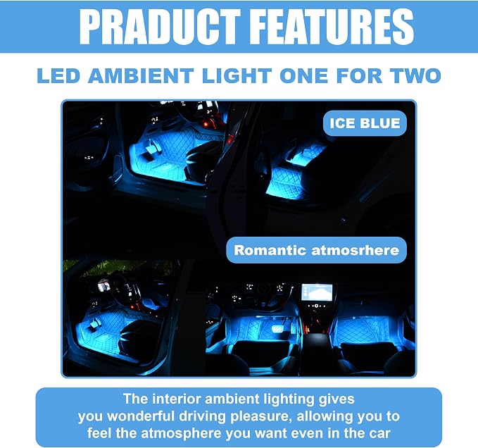 Car LED Strip Light, 24 LED 12V USB Port, Ice Blue | RGB Neon Auto Interior Atmosphere Lights, Under Dash Ambient Night Light, Universal Decorative Lamp Accessory for Car Truck - Image 6