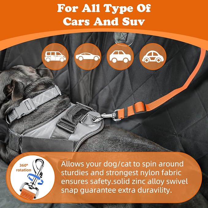BWOGUE 2 Pack Dog Seat Belt for Car, Headrest Restraint Strap, Orange | Headrest Loop, 18-30 in Adjustable, 2-in-1 Seat Belt and Leash, Nylon Strap, 2 Pack for Dogs and Cats, Use with Dog Harness - Image 5