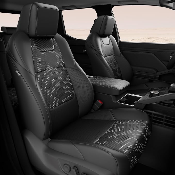 RIDEPOSH Custom Leather Seat Covers for Toyota Tacoma Double Cab 2024-2026 | full set, camo BK, OEM fit, premium waterproof leather, anti-slip, extra pockets, long-term durability, airbag compatible by RIDEPOSH