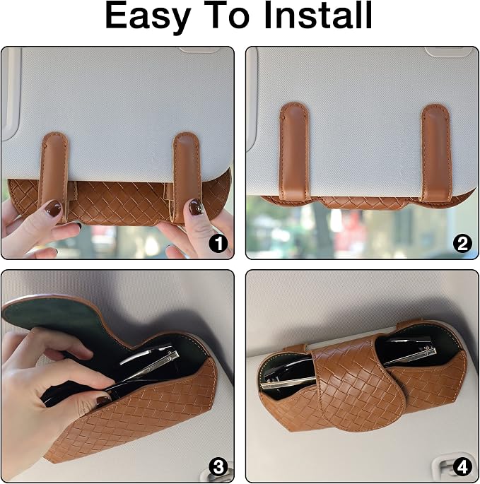 KINIVA Sunglasses Holder for Car Visor Leather Glasses Case with Clips for Car Visor Automotive Interior Visor Accessories Apply to All Car Models (09 Brown) - Image 5